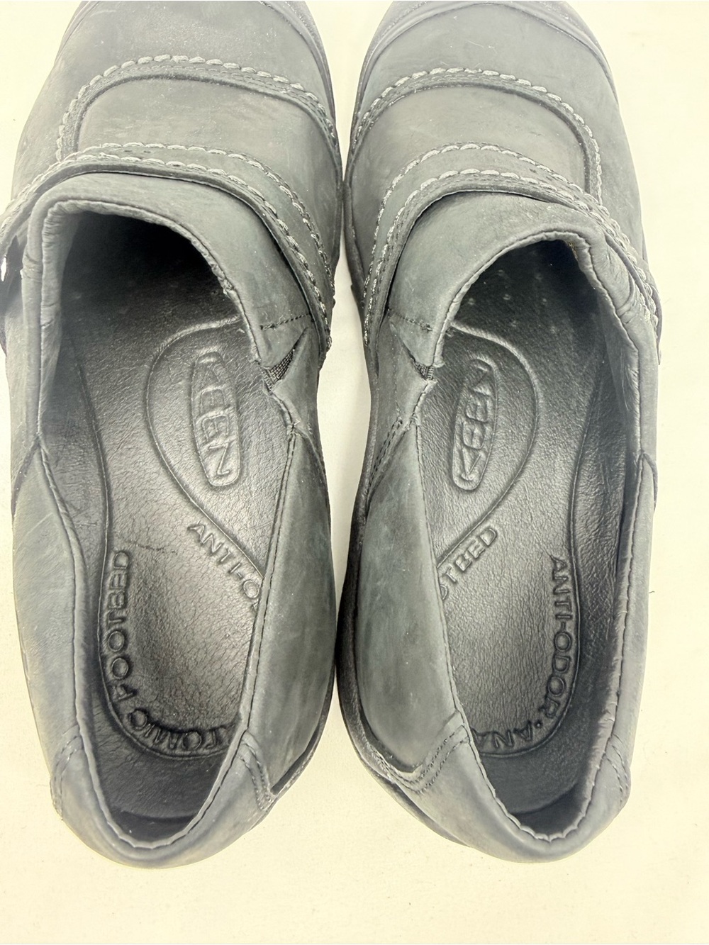 Keen KACI Black Full Grain Leather Slip On Clog Shoes - Picture 13 of 16